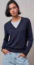 Layered Look V-Neck Twofer Knit Sweater in Navy - Women's Sweaters | Urban Daizy
