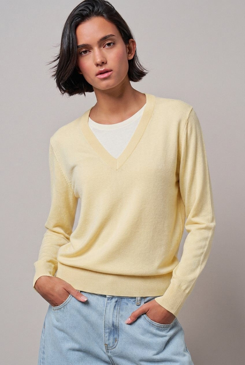 Layered Look V-Neck Twofer Knit Sweater in Navy - Women's Sweaters | Urban Daizy