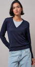 Layered Look V-Neck Twofer Knit Sweater in Navy - Women's Sweaters | Urban Daizy