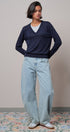 Layered Look V-Neck Twofer Knit Sweater in Navy - Women's Sweaters | Urban Daizy