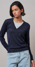 Layered Look V-Neck Twofer Knit Sweater in Navy - Women's Sweaters | Urban Daizy