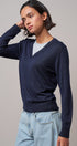 Layered Look V-Neck Twofer Knit Sweater in Navy - Women's Sweaters | Urban Daizy