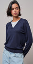Layered Look V-Neck Twofer Knit Sweater in Navy - Women's Sweaters | Urban Daizy