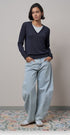 Layered Look V-Neck Twofer Knit Sweater in Navy - Women's Sweaters | Urban Daizy