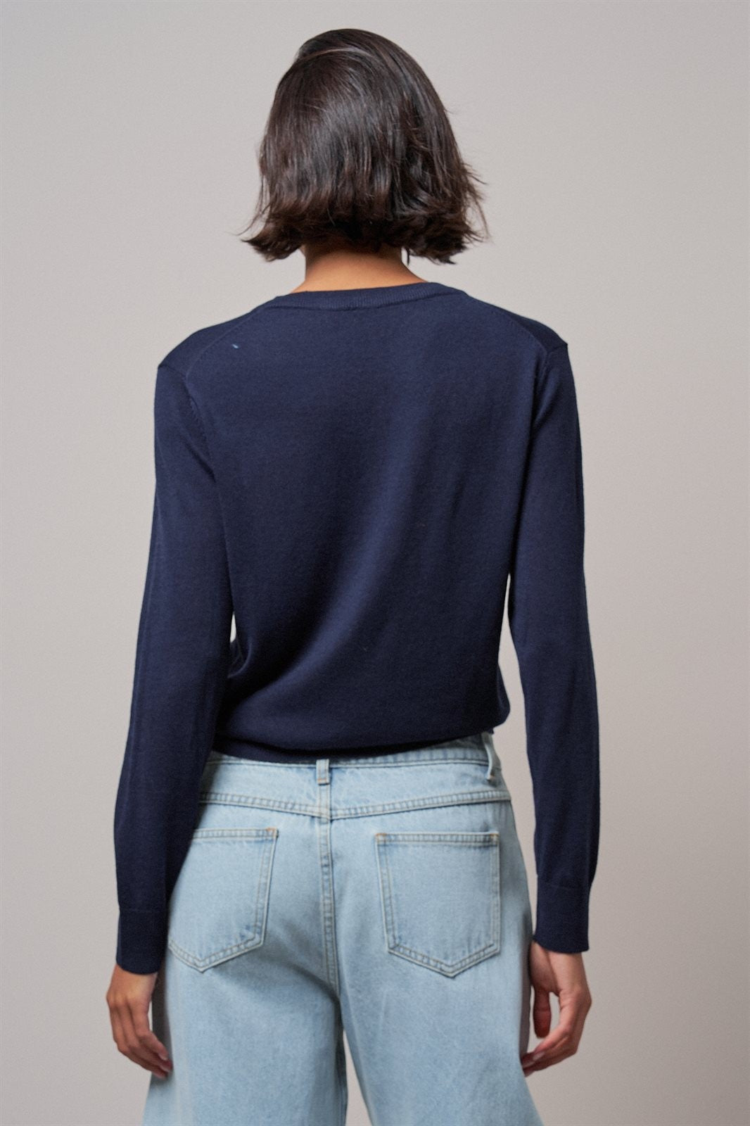 Layered Look V-Neck Twofer Knit Sweater in Navy - Women's Sweaters | Urban Daizy