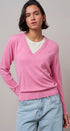 Layered Look V-Neck Twofer Knit Sweater in Pink - Women's Sweaters | Urban Daizy