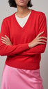Layered Look V-Neck Twofer Knit Sweater in Red - Women's Sweaters | Urban Daizy