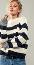 Rugby Striped Chunky Knit Crewneck Sweater in Black - Women's Sweaters | Urban Daizy