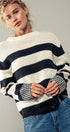 Rugby Striped Chunky Knit Crewneck Sweater in Black - Women's Sweaters | Urban Daizy