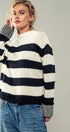 Rugby Striped Chunky Knit Crewneck Sweater in Black - Women's Sweaters | Urban Daizy