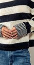 Rugby Striped Chunky Knit Crewneck Sweater in Black - Women's Sweaters | Urban Daizy