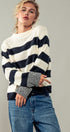 Rugby Striped Chunky Knit Crewneck Sweater in Black - Women's Sweaters | Urban Daizy