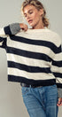 Rugby Striped Chunky Knit Crewneck Sweater in Black - Women's Sweaters | Urban Daizy