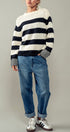 Rugby Striped Chunky Knit Crewneck Sweater in Black - Women's Sweaters | Urban Daizy