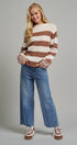 Rugby Striped Chunky Knit Crewneck Sweater in Brown - Women's Sweaters | Urban Daizy