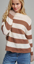 Rugby Striped Chunky Knit Crewneck Sweater in Brown - Women's Sweaters | Urban Daizy