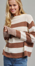 Rugby Striped Chunky Knit Crewneck Sweater in Brown - Women's Sweaters | Urban Daizy