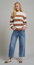 Rugby Striped Chunky Knit Crewneck Sweater in Brown - Women's Sweaters | Urban Daizy