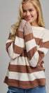 Rugby Striped Chunky Knit Crewneck Sweater in Brown - Women's Sweaters | Urban Daizy
