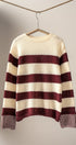 Rugby Striped Chunky Knit Crewneck Sweater in Burgundy - Women's Sweaters | Urban Daizy