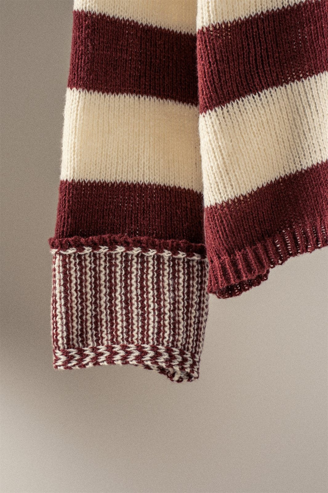 Rugby Striped Chunky Knit Crewneck Sweater in Burgundy - Women's Sweaters | Urban Daizy