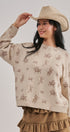 Western Cowboy Print Knit Pullover Sweater in Khaki - Women's Sweaters | Urban Daizy