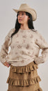 Western Cowboy Print Knit Pullover Sweater in Khaki - Women's Sweaters | Urban Daizy