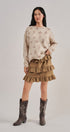 Western Cowboy Print Knit Pullover Sweater in Khaki - Women's Sweaters | Urban Daizy