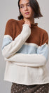 Color Block Mock Neck Oversized Pullover Sweater in Brown - Women's Sweaters | Urban Daizy