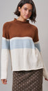 Color Block Mock Neck Oversized Pullover Sweater in Brown - Women's Sweaters | Urban Daizy
