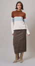 Color Block Mock Neck Oversized Pullover Sweater in Brown - Women's Sweaters | Urban Daizy