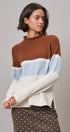 Color Block Mock Neck Oversized Pullover Sweater in Brown - Women's Sweaters | Urban Daizy