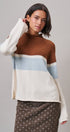 Color Block Mock Neck Oversized Pullover Sweater in Brown - Women's Sweaters | Urban Daizy
