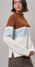 Color Block Mock Neck Oversized Pullover Sweater in Brown - Women's Sweaters | Urban Daizy