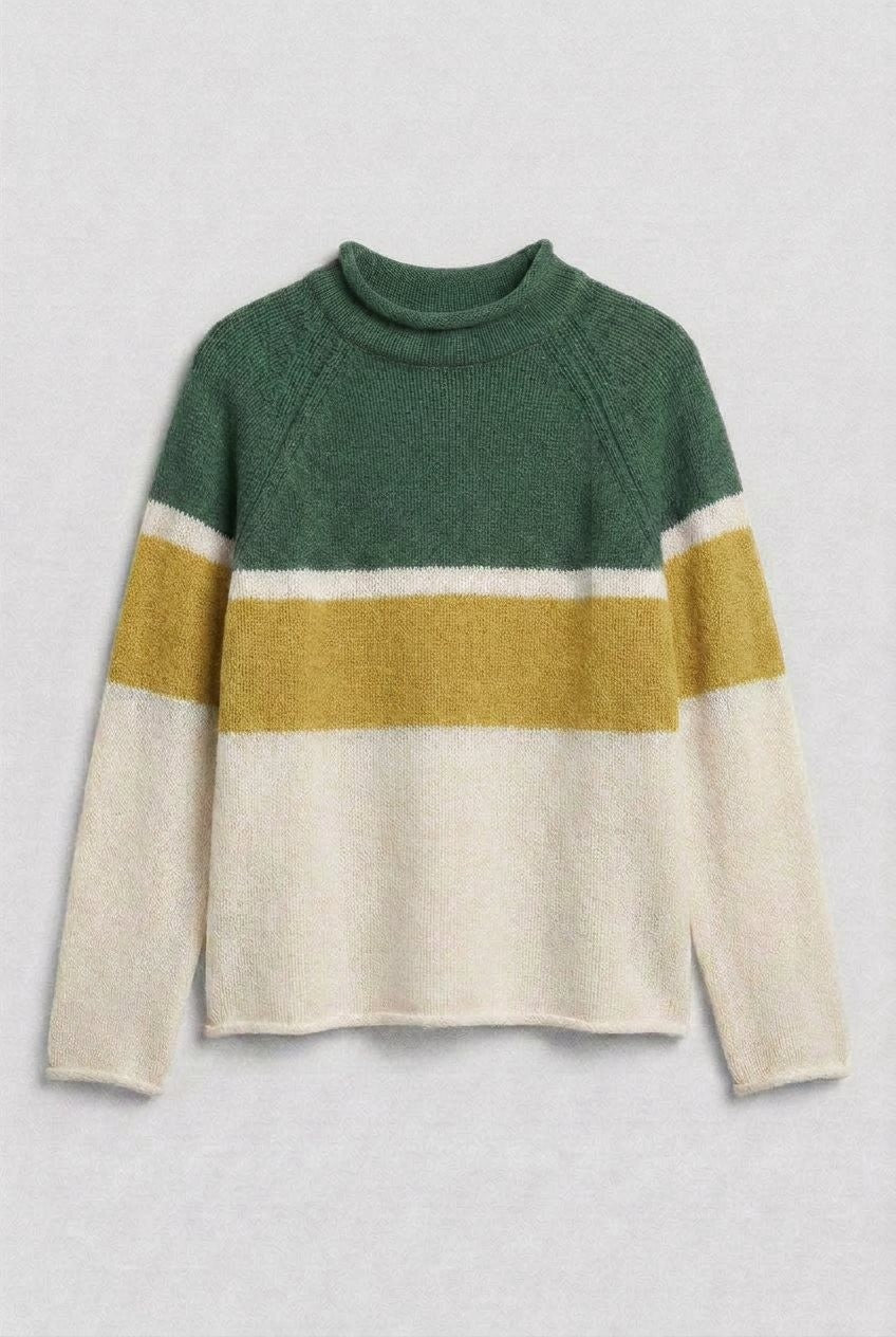 Color Block Mock Neck Oversized Pullover Sweater in Green - Women's Sweaters | Urban Daizy