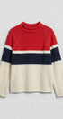 Color Block Mock Neck Oversized Pullover Sweater in Red - Women's Sweaters | Urban Daizy