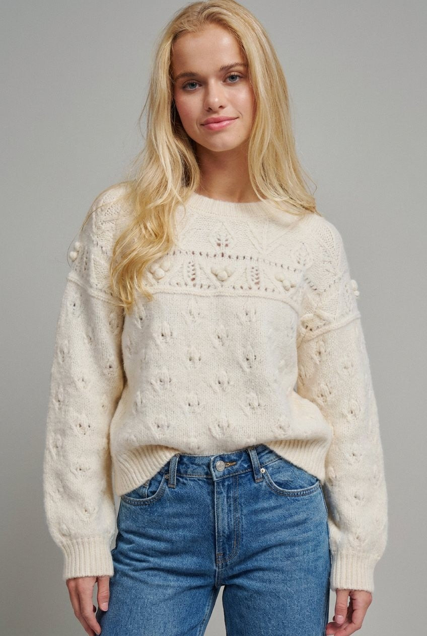 Pointelle Bobble Knit Sweater in Cream - Women's Sweaters | Urban Daizy