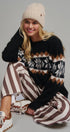Fair Isle Snowflake Crew Neck Knit Sweater in Black - Women's Sweaters | Urban Daizy