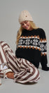 Fair Isle Snowflake Crew Neck Knit Sweater in Black - Women's Sweaters | Urban Daizy