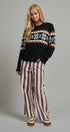 Fair Isle Snowflake Crew Neck Knit Sweater in Black - Women's Sweaters | Urban Daizy