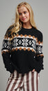 Fair Isle Snowflake Crew Neck Knit Sweater in Black - Women's Sweaters | Urban Daizy