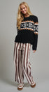 Fair Isle Snowflake Crew Neck Knit Sweater in Black - Women's Sweaters | Urban Daizy