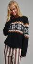 Fair Isle Snowflake Crew Neck Knit Sweater in Black - Women's Sweaters | Urban Daizy