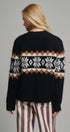 Fair Isle Snowflake Crew Neck Knit Sweater in Black - Women's Sweaters | Urban Daizy