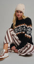 Fair Isle Snowflake Crew Neck Knit Sweater in Black - Women's Sweaters | Urban Daizy