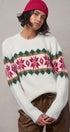 Fair Isle Snowflake Crew Neck Knit Sweater in Ivory - Women's Sweaters | Urban Daizy