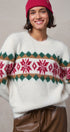 Fair Isle Snowflake Crew Neck Knit Sweater in Ivory - Women's Sweaters | Urban Daizy