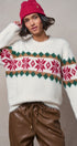 Fair Isle Snowflake Crew Neck Knit Sweater in Ivory - Women's Sweaters | Urban Daizy