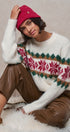 Fair Isle Snowflake Crew Neck Knit Sweater in Ivory - Women's Sweaters | Urban Daizy
