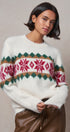 Fair Isle Snowflake Crew Neck Knit Sweater in Ivory - Women's Sweaters | Urban Daizy